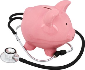 Piggy bank with a stethoscope - financial check up concept