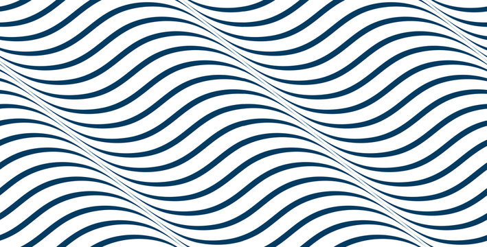 Waves seamless pattern, vector water runny curve lines abstract repeat endless background, blue colored rhythmic waves.