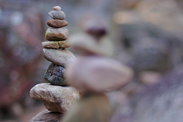 Fototapeta na wymiar Stone zen stack with blurred background