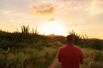 Man against sunset