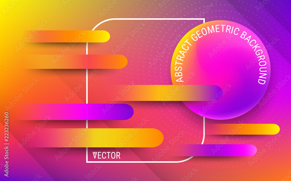 Aufkleber vector design template in trendy bright gradient colors. abstract fluid geometric shapes. shadow and