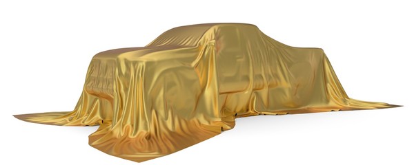 golden silk covered Pickup truck concept. 3d illustration © kmls