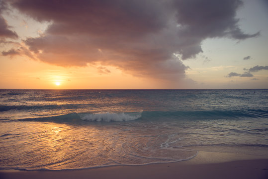 View of caribbean seascape at sunset