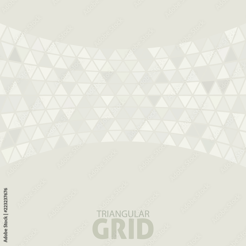 Poster Abstract grey background with a curved line consisting of triangles. Vector pattern