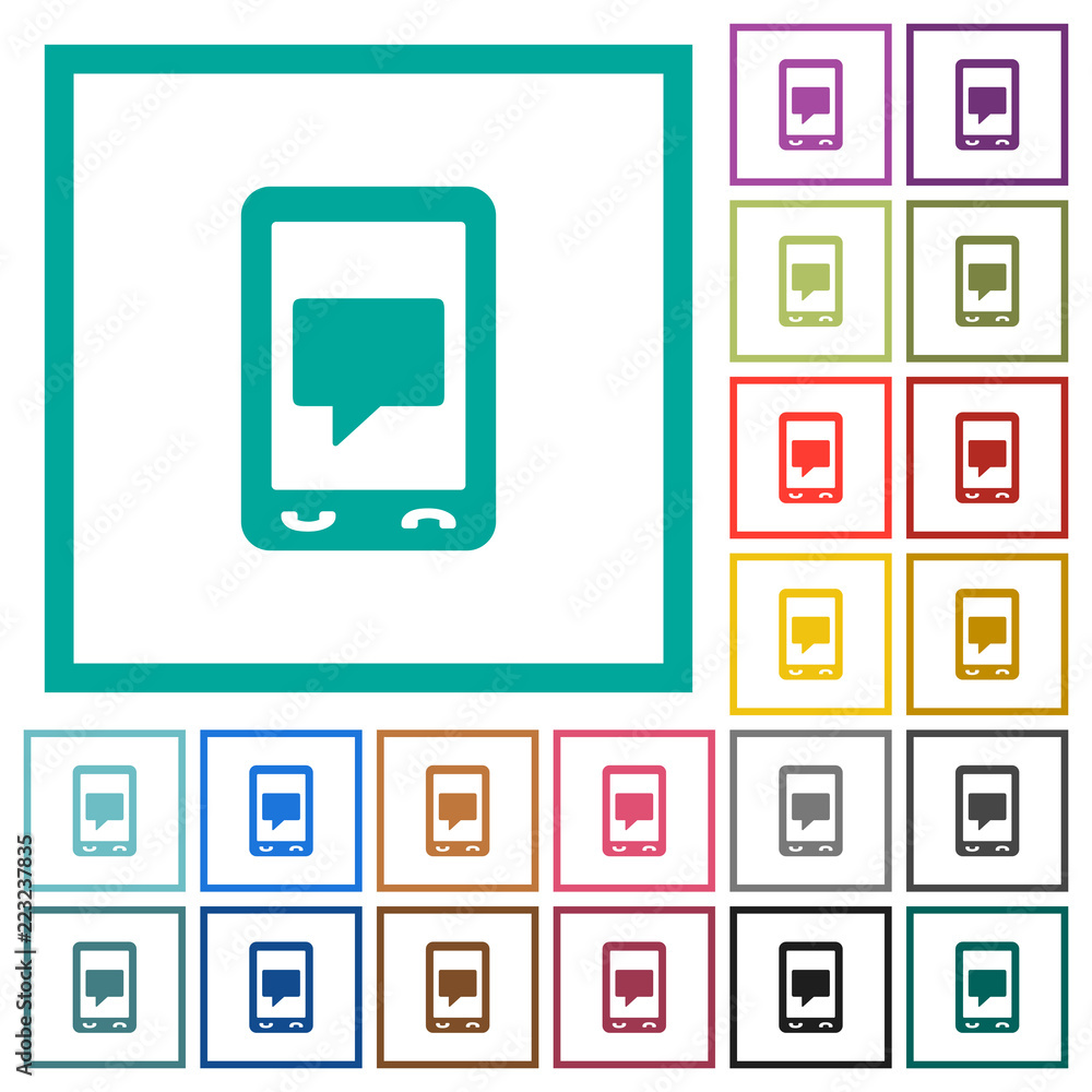 Poster mobile chat flat color icons with quadrant frames
