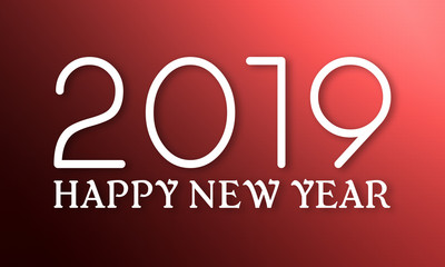 2019 Happy New Year - white text on red background