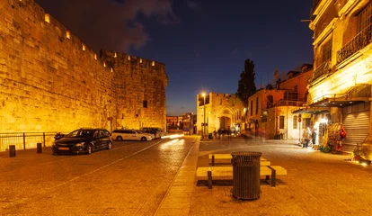 Tuinposter Jaffa gate of old city at night, Jerusalem © Rostislav Ageev