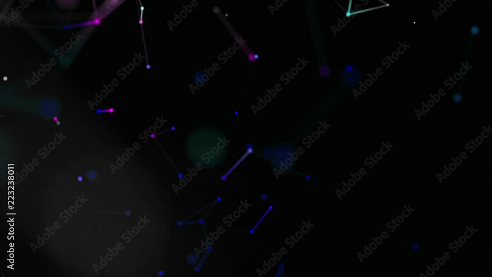 Poster color-changing particles move slowly against a black background. 3d rendering. abstract background