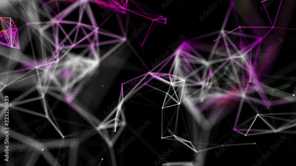 Poster color-changing particles move slowly against a black background. 3d rendering. abstract background