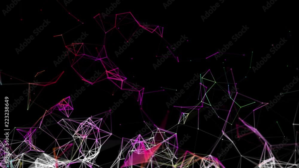 Aufkleber color-changing particles move slowly against a black background. 3d rendering. abstract background
