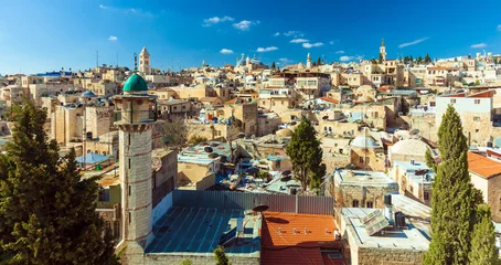 Zelfklevend Fotobehang Roofs of Old City with Holy Sepulcher Chirch Dome, Jerusalem © Rostislav Ageev