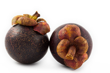 Purple mangosteen (Garcinia mangostana) isolated on white background