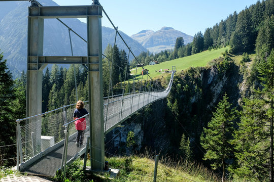 rope bridge over a deep canyon, tirol, austria