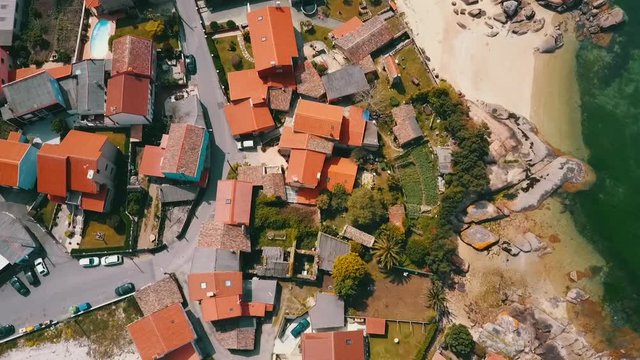 Bay and traditional village of Boiro recorded with a dron, beautiful landscape of the bay area.