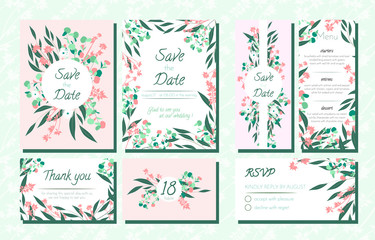 Invite Templates Set with Eucalyptus.