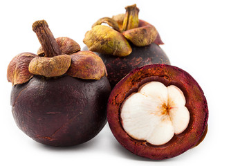 Purple mangosteen (Garcinia mangostana) isolated on white background