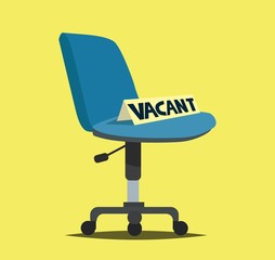 Composition with office chair and a sign vacant. Business hiring and recruiting concept.