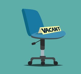 Composition with office chair and a sign vacant. Business hiring and recruiting concept.
