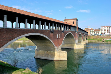 Covered Bridge over river Ticino at Pavia