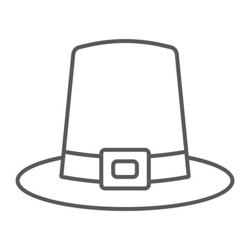 Pilgrim hat thin line icon, thanksgiving and traditional, hat sign, vector graphics, a linear pattern
