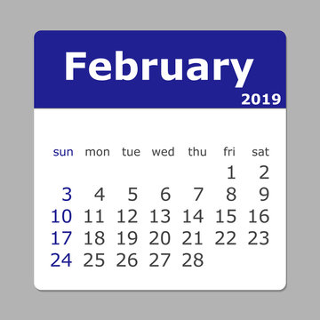 February 2019 calendar. Week starts sunday.  Layers grouped for easy editing illustration. For your design.