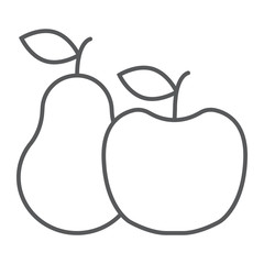 Apple and pear thin line icon, food and vitamin, fruit sign, vector graphics, a linear pattern on a white background.
