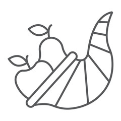 Cornucopia thin line icon, harvest and food, basket sign, vector graphics, a linear pattern on a white background.