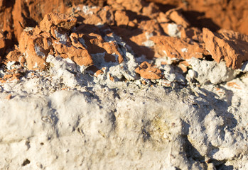 old brick on the fence close up