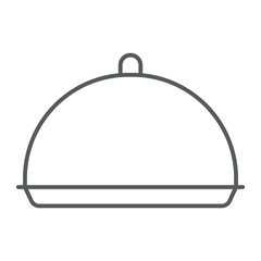 Tray thin line icon, cover and dish, platter sign, vector graphics, a linear pattern on a white background.