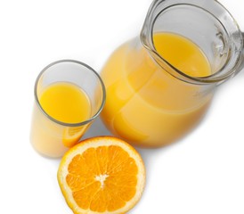Pitcher and glass of freshly squeezed orange juice