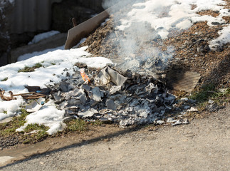 Burning garbage on the street