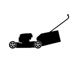 Lawn mower icon, silhouette, logo on white background