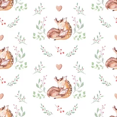 Wall murals Little deer Cute watercolor baby deer animal seamless pattern, nursery isolated illustration for children clothing, patterns. Watercolor Hand drawn boho image Perfect for phone cases design, nursery posters
