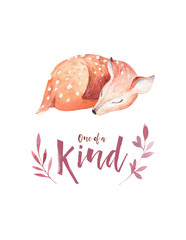 Cute watercolor baby deer animal , nursery isolated illustration for children clothing, pattern. WatercolorHand drawn boho image Perfect for phone cases design, nursery posters, postcards