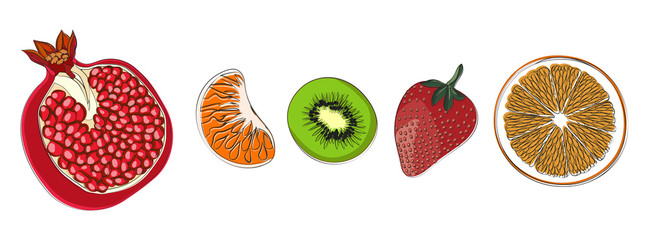 a pattern of fruit, colored background, vector illustration