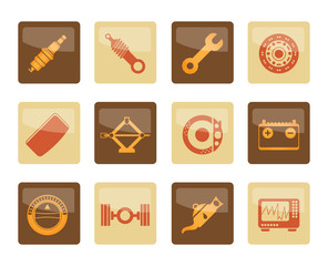 Realistic Car Parts and Services icons over brown background - Vector Icon Set 1