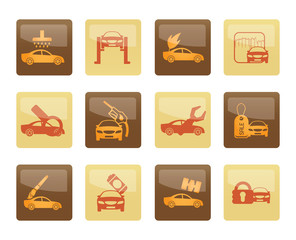 Car and automobile service icons over brown background - vector icon set