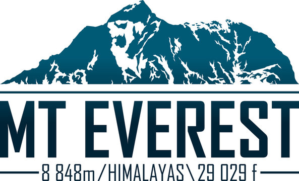Vector Everest mountain logo. Emblem with highest peack in world. Mountaineering label illustration.