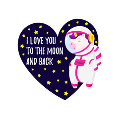 Cute vector greeting card with unicorn. Template for St. Valentine s Day