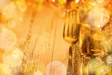 Abstract background  -  Christmas table setting with bokeh lights