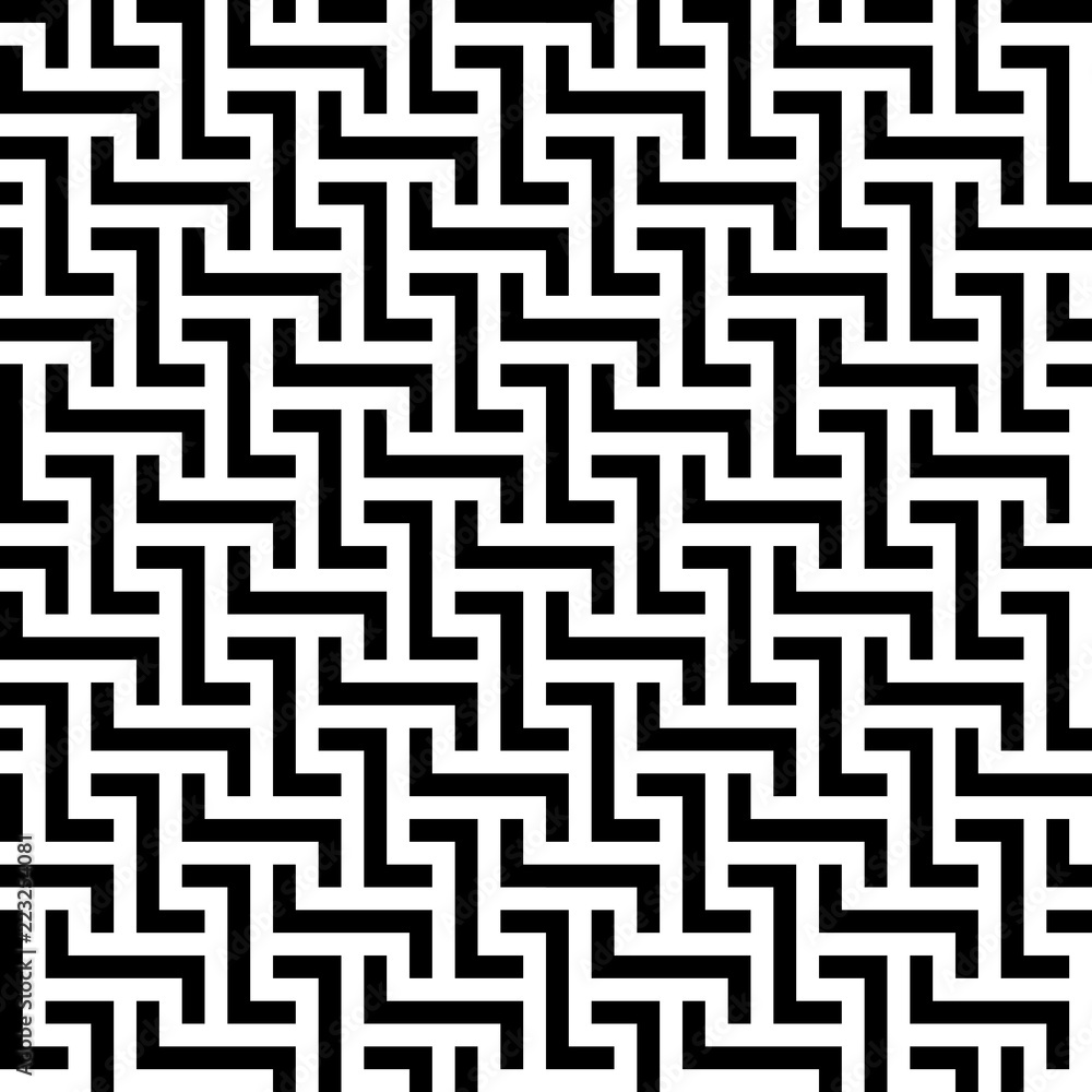 Poster abstract seamless pattern background. maze of black geometric design elements isolated on white back