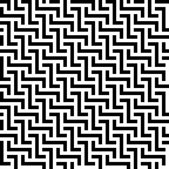 Abstract seamless pattern background. Maze of black geometric design elements isolated on white background. Vector illustration.