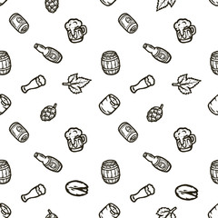 Hand drawn seamless pattern on a beer theme.