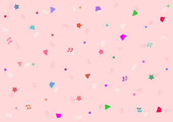 Cute festive background with color confetti. Pink, purple, orange, green, blue, brown.
