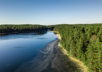 Aerial Photography of Lake in Early Spring