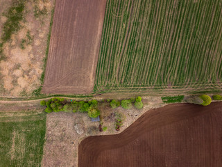 Obraz na płótnie Canvas Drone Photo of the Countryside Fields in Colorful Early Spring Day