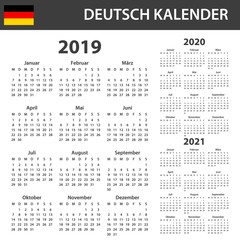 German Calendar for 2019, 2020 and 2021. Scheduler, agenda or diary template. Week starts on Monday
