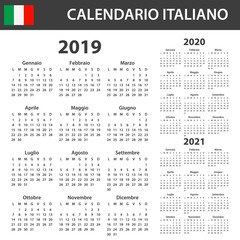 Italian Calendar for 2019, 2020 and 2021. Scheduler, agenda or diary template. Week starts on Monday