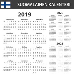 Finnish Calendar for 2019, 2020 and 2021. Scheduler, agenda or diary template. Week starts on Monday