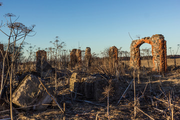 Stone Column Remainings of an old Building, in the Middle of the Field